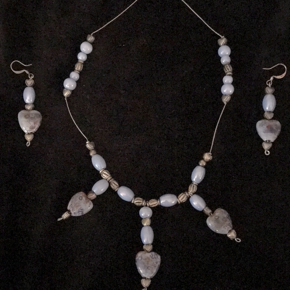 Mauve painted heart necklace and earrings